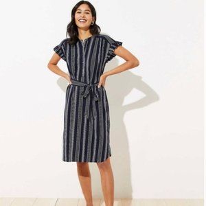 LOFT Striped Belted Short Sleeve Dress